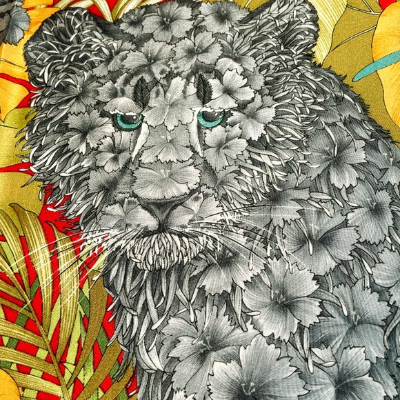 Vintage Salvatore Ferragamo Silk Scarf – Jungle Cubs & Tropical Foliage - Picture 5 of 15
